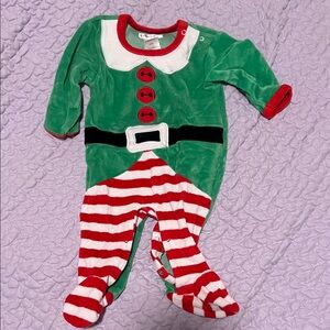 Green and Red Elf-Themed Kids Footie